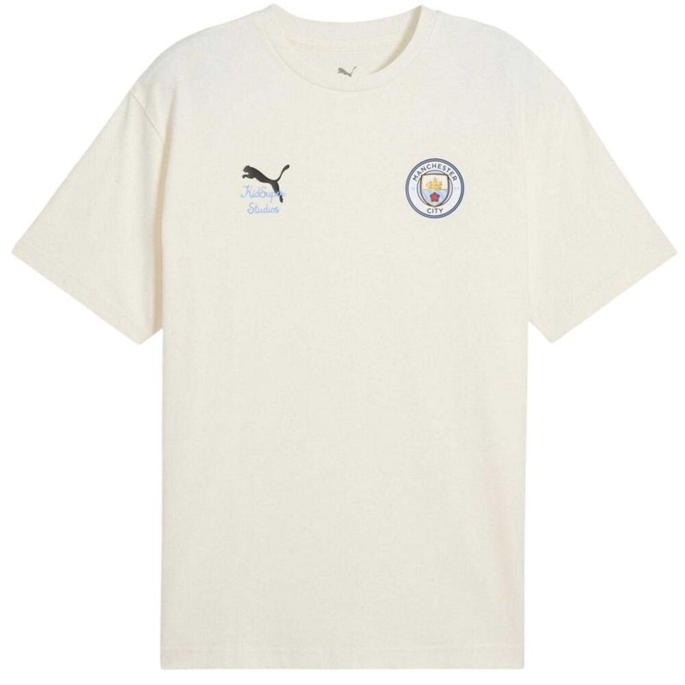 Manchester City FC Unisex Adult Graphic Print Cotton T-Shirt / Warm White